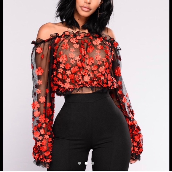 black mesh off the shoulder top